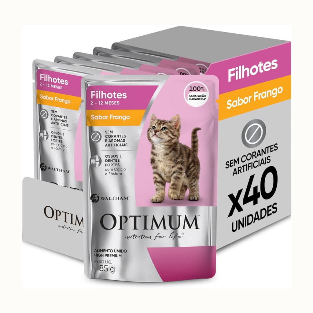 OPTIMUM SACHÊS FILHOTE GATO SABOR FRANGO KIT 40 UN