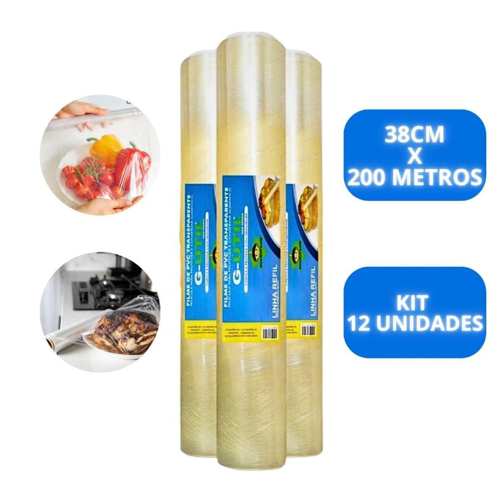 Bobina Filme de Pvc Guarufilme Freezer 38x200mt Kit 12 Unidades