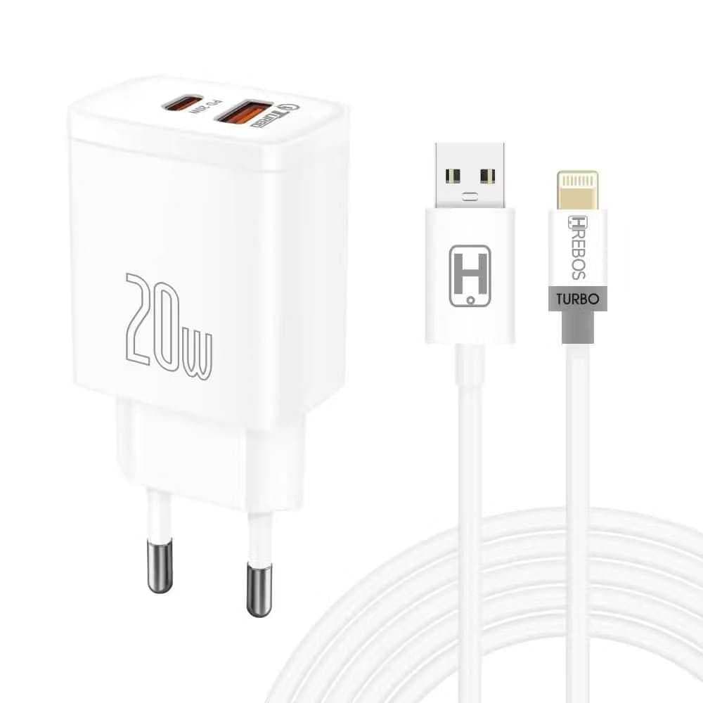 Kit Carregador Power Turbo 20W Com Cabo Tipo-C Carregamento Super Rápido Original Hrebos para Iphone