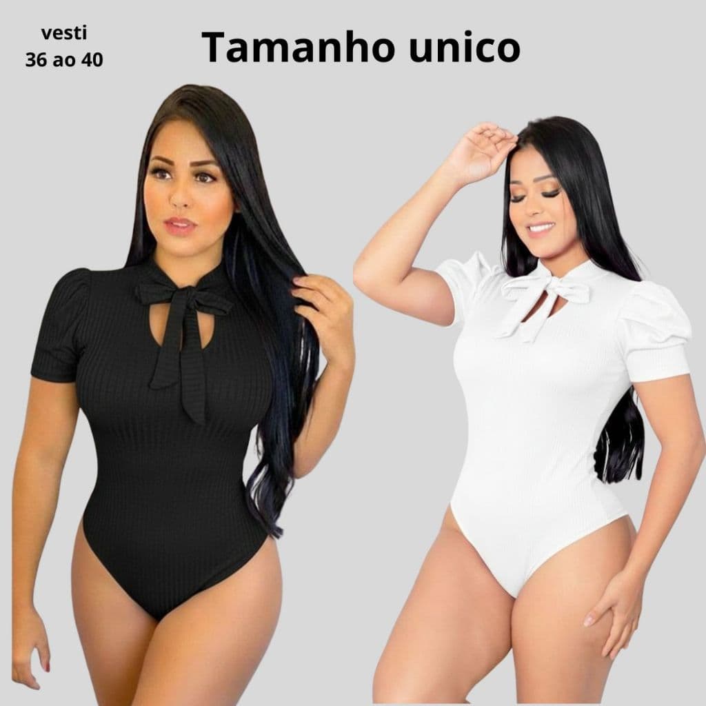 Kit 2 Body Feminino canelado manga bufante kit bori moda feminina blogueira decote de laço