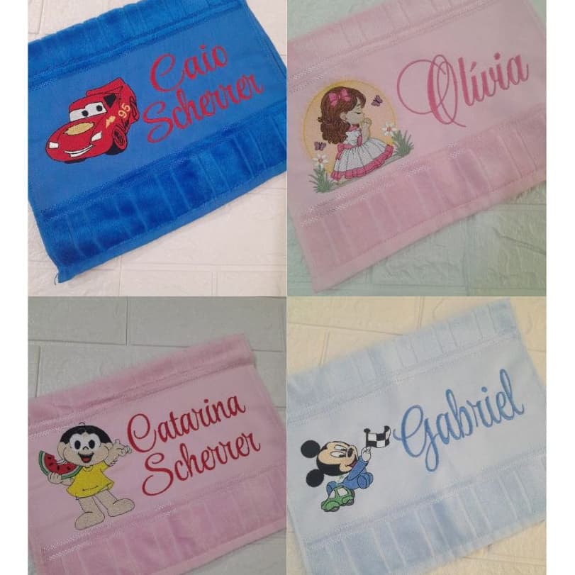 Toalhinha Infantil Lavabo/ Boca Bordada Personalizada Temas e Nome