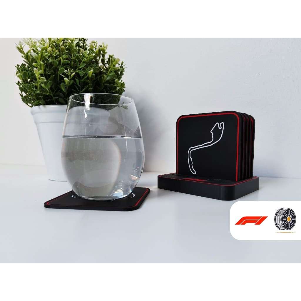 Porta Copos Fórmula 1 – Kit 6 Circuitos Icônicos com Suporte | Presente para Fãs de Velocidade