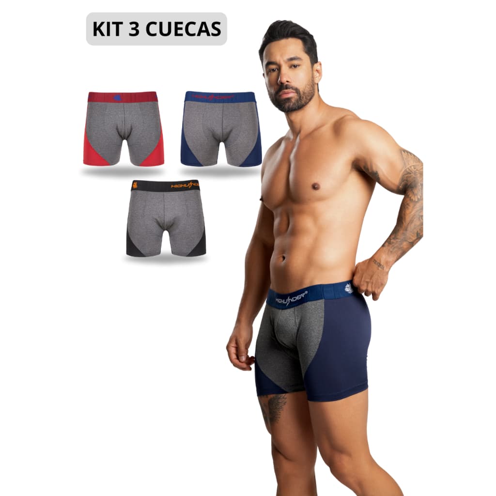 Cueca Boxer Masculina Poliéster – Kit 3/5/10 Unidades | Duas Cores Conforto