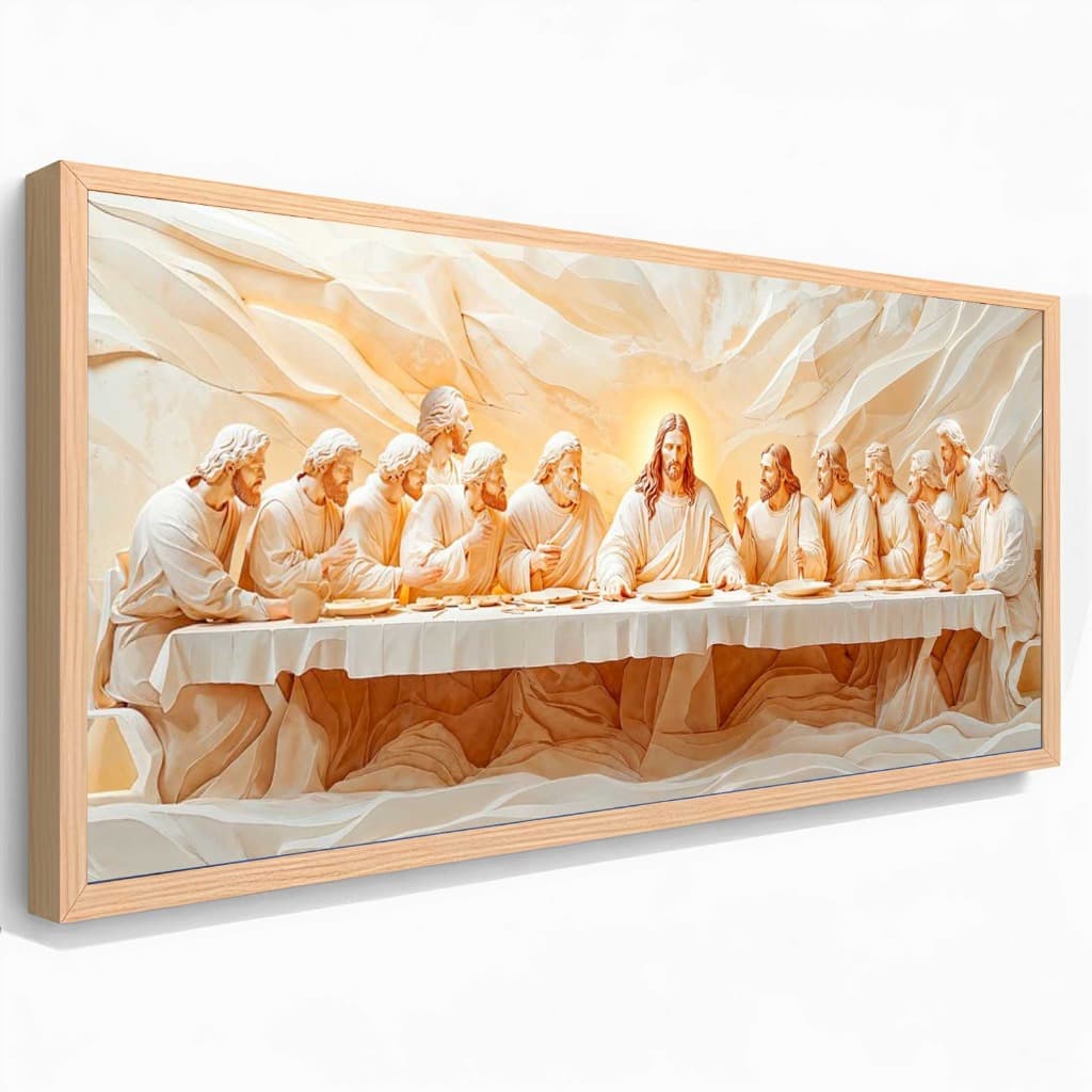 Quadro Decorativo Santa Ceia Jesus Religioso Mesa Apóstolos Vidro 103x53