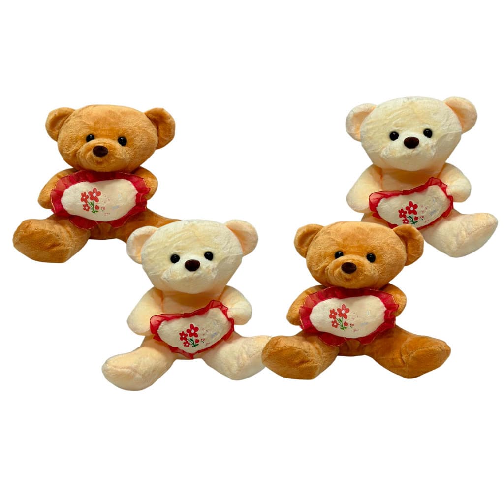 Kit 4 Ursos de Pelúcia 15cm com Coração Love Macio Fofo Presente Romântico Decoração Surpresa Datas Especiais