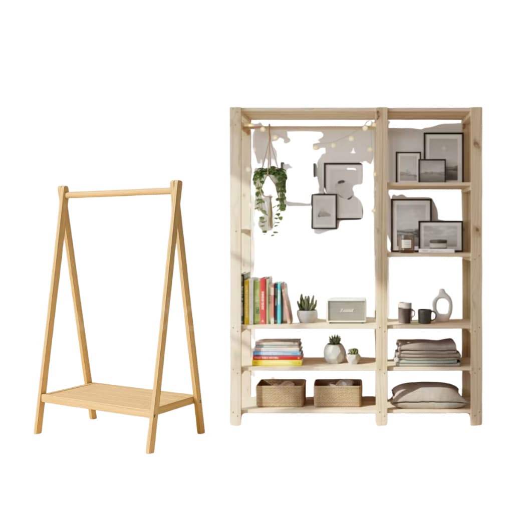 Kit Arara Infantil + Arara Dupla Madeira Pinus | Organização Familiar