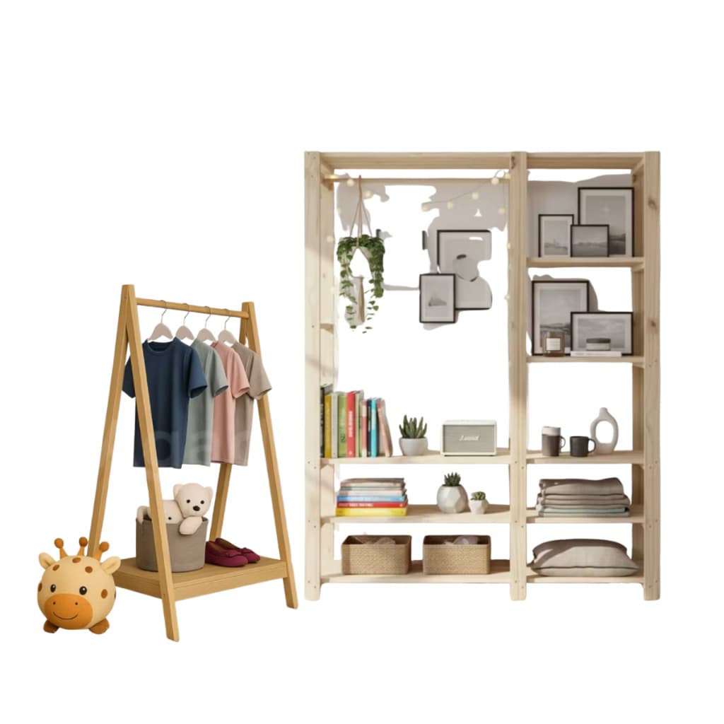Kit 2 Araras Madeira Pinus | Infantil + Dupla | Mais Espaço por Menos