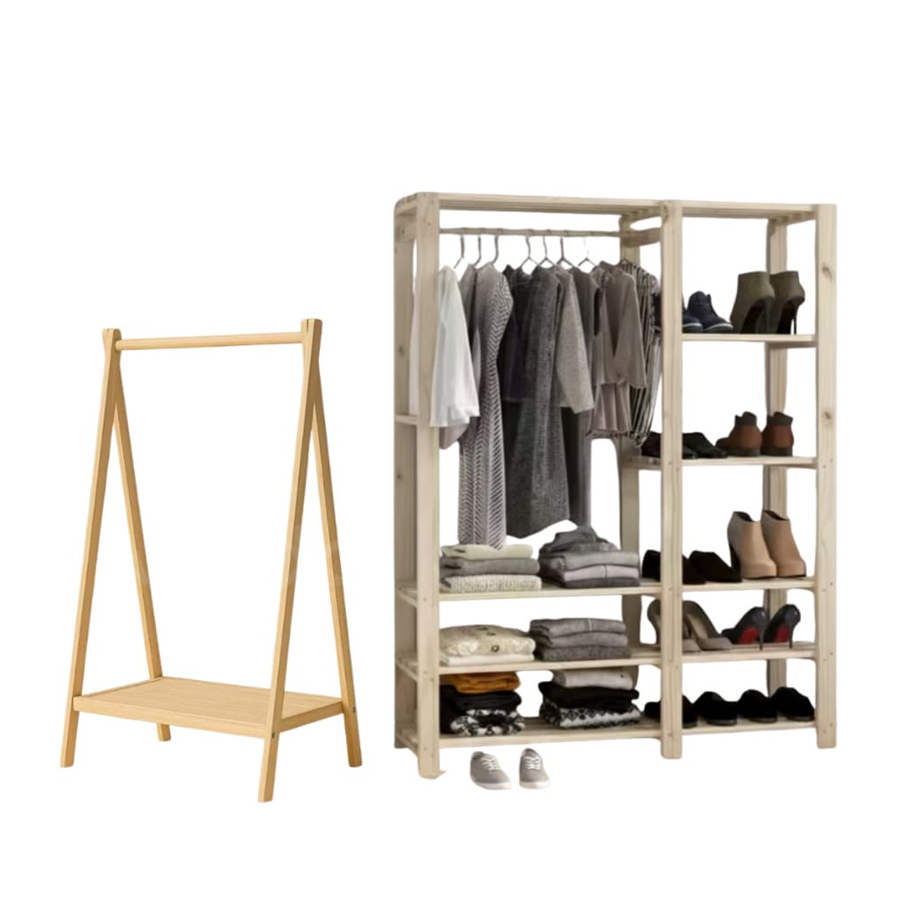 Kit Closet Madeira Natural | Arara Infantil + Arara Dupla Pinus