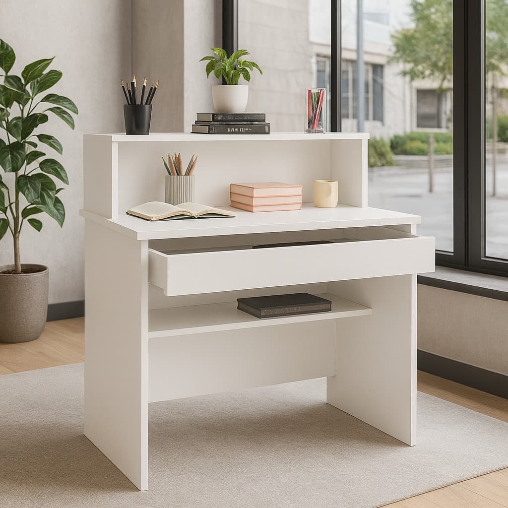 Mesa Recepção Escrivaninha Para Escritório Home Office Com Gaveta
