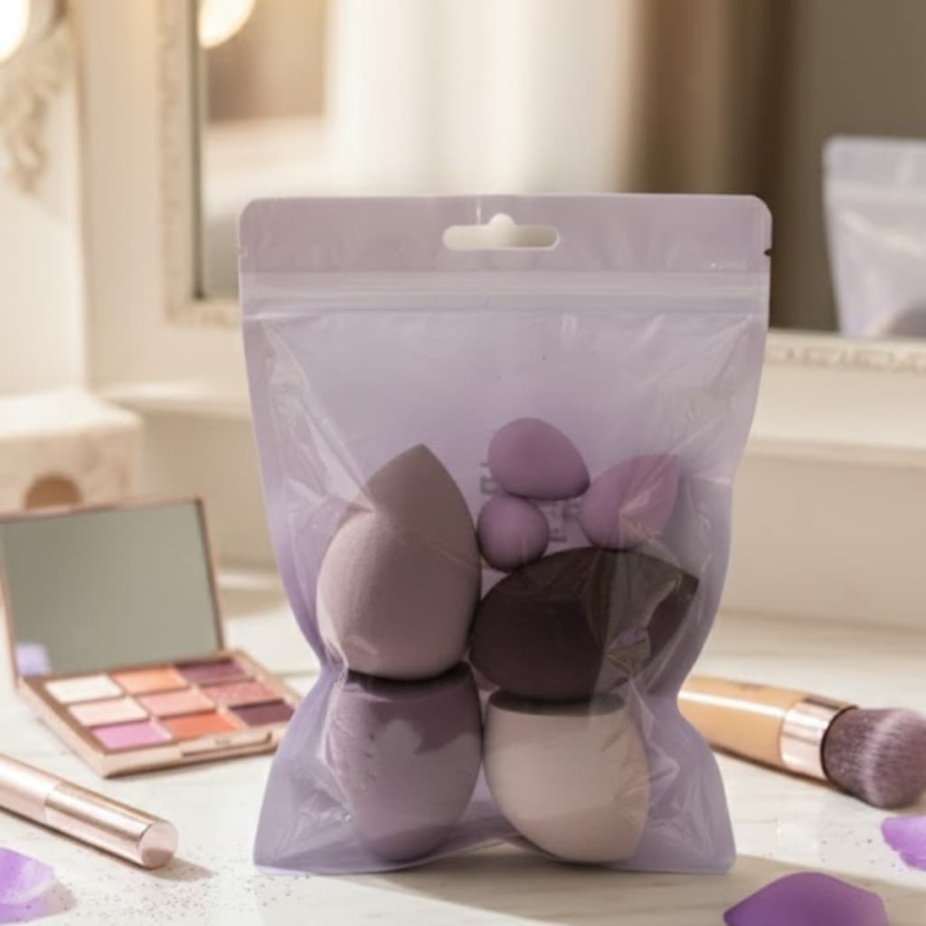 Kit de esponja de maquiagem macias / com 7 tamanhos variados Rosa e Roxo