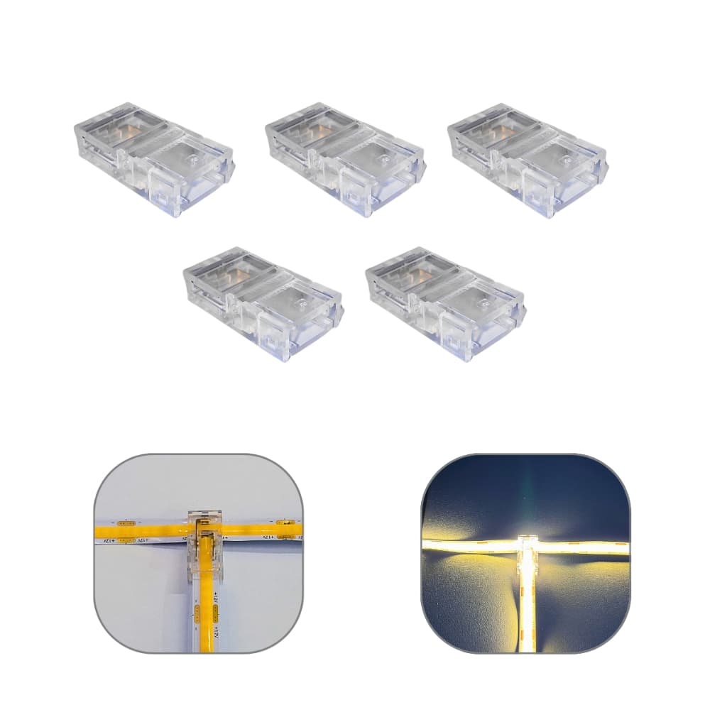 5 Conector Emenda Rápida Click 3 em 1 Fita Led COB Reto L T Sem Solda 8mm 2 vias Ip20 Monocor