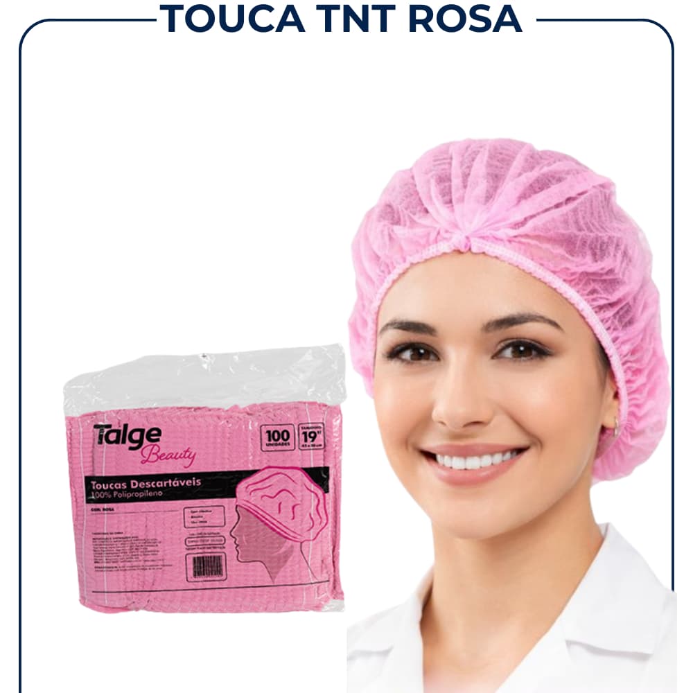 Kit Touca Descartável Rosa Sanfonada TNT com Elástico – Pacote 100 Unid