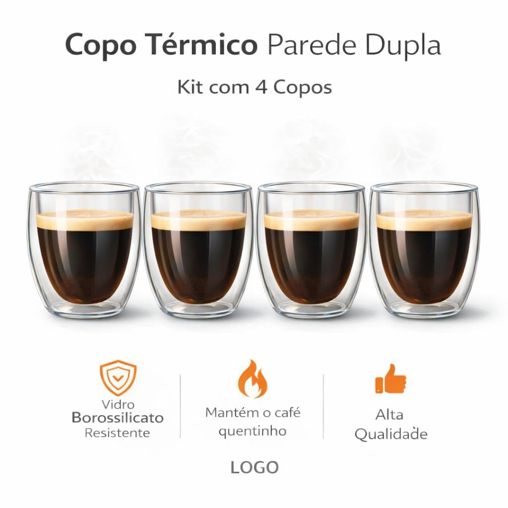Copo Térmico Parede Dupla Borissilicato 150ml - 4 Unidades Café, Chá, Cerveja, Drinks, Bebidas, Shot