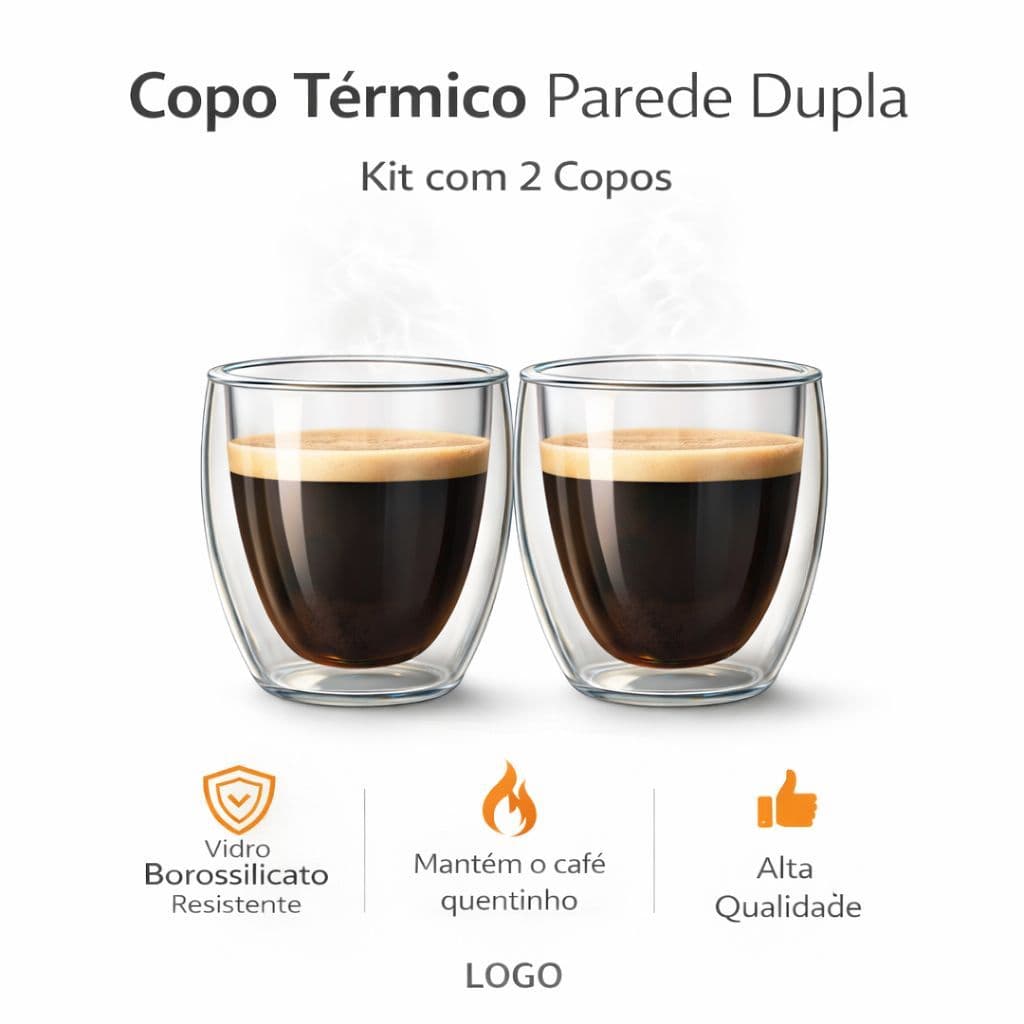 Copo Térmico Parede Dupla Borissilicato 150ml  - 2 Unidades Café, Chá, Cerveja, Drinks, Bebidas, Shot