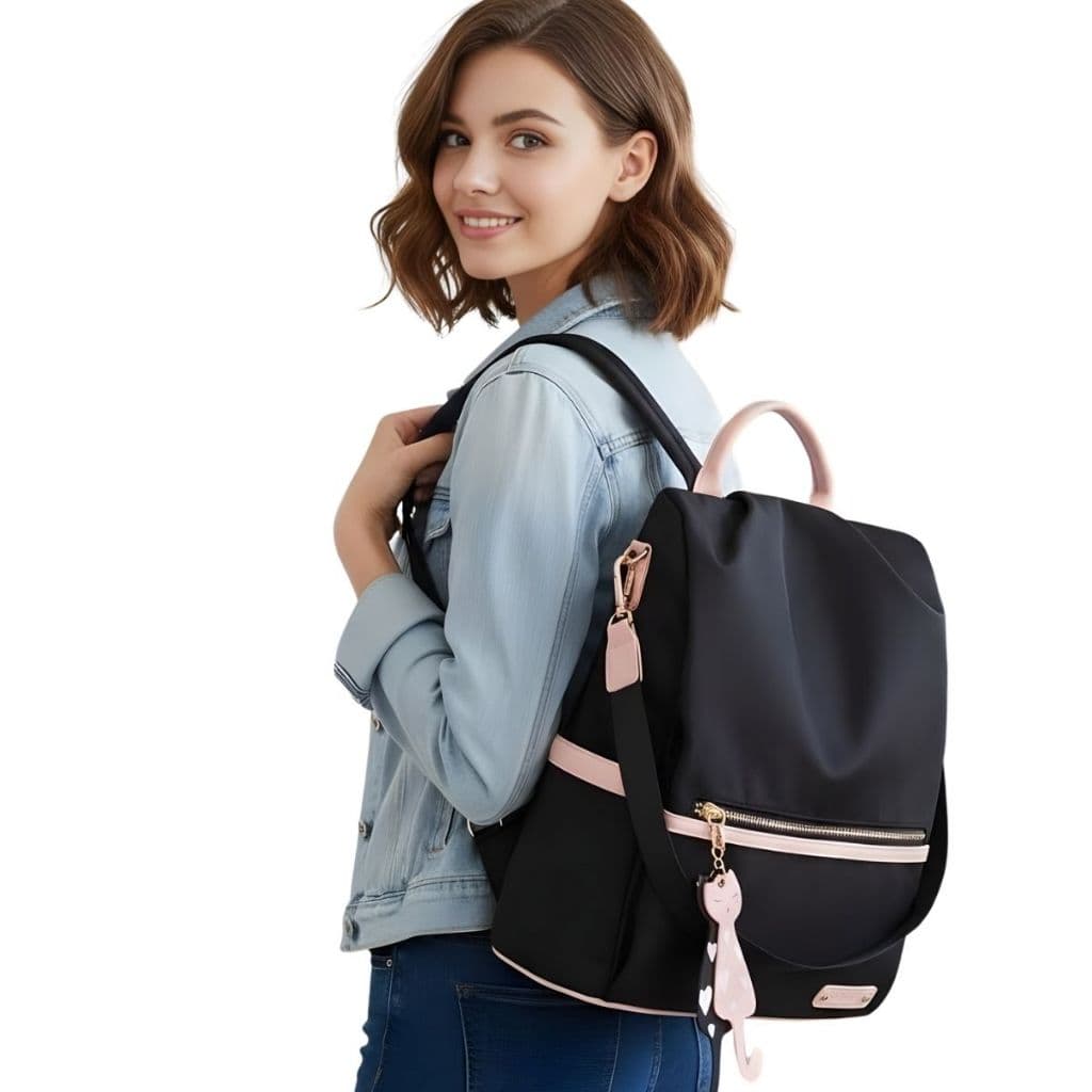Mochila Feminina Casual Impermeável De Nylon De Alta Qualidade mochila escolar com o acessório Gatinho