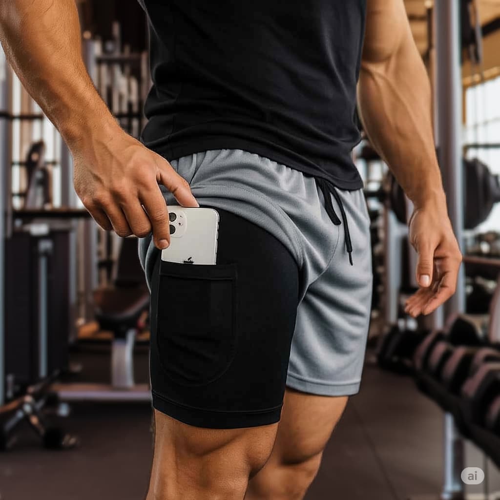 Shorts Masculino 2 em 1 com Proteção UV para Corrida e Treino