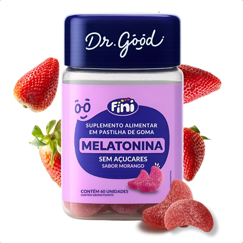 Dr. Good Melatonina 60 gomas Morango Melatonina Gummy Dr Good Sem Açúcar para Sono