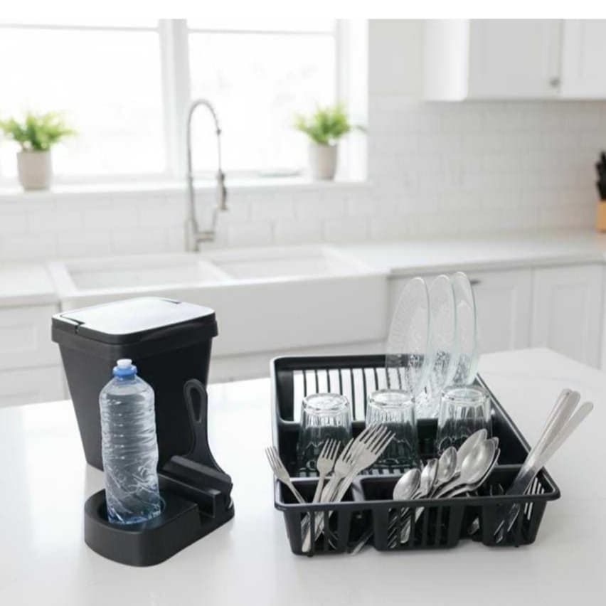 Kit Pia Cozinha Lixeira, Rodo de Pia, Porta Detergente e Escorredor de Louças 4 PEÇAS/ PLASMARC