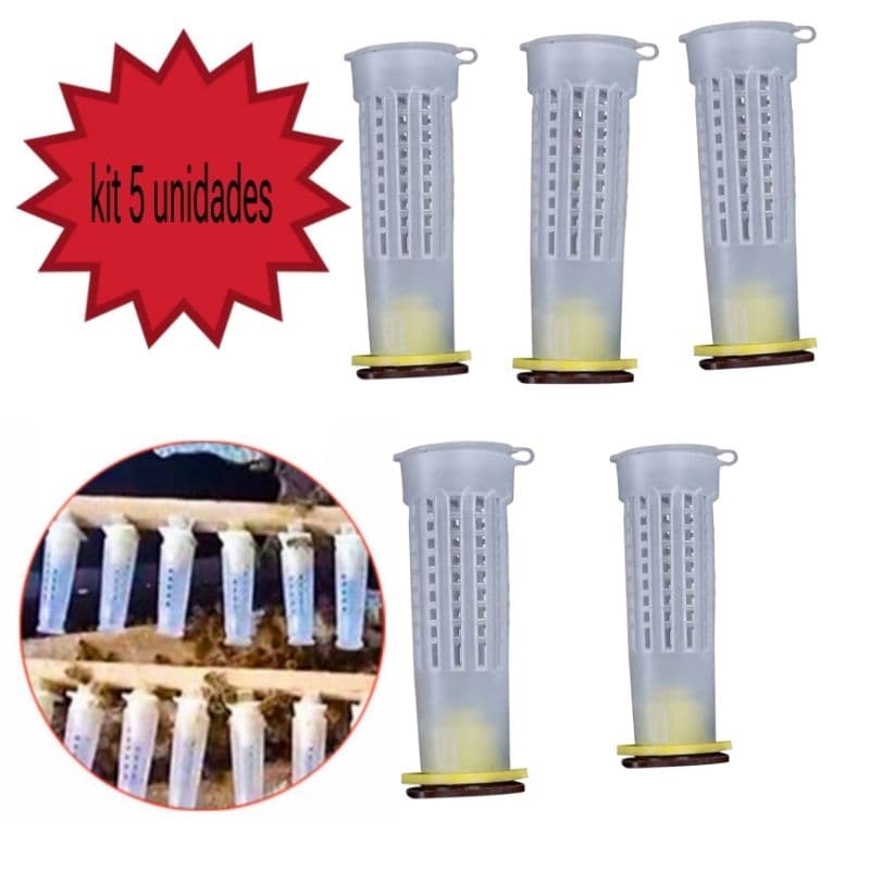 kit 5 Gaiola para Criar Abelha Rainha em Tubo  proteção de Realeira Apicultura abelhas