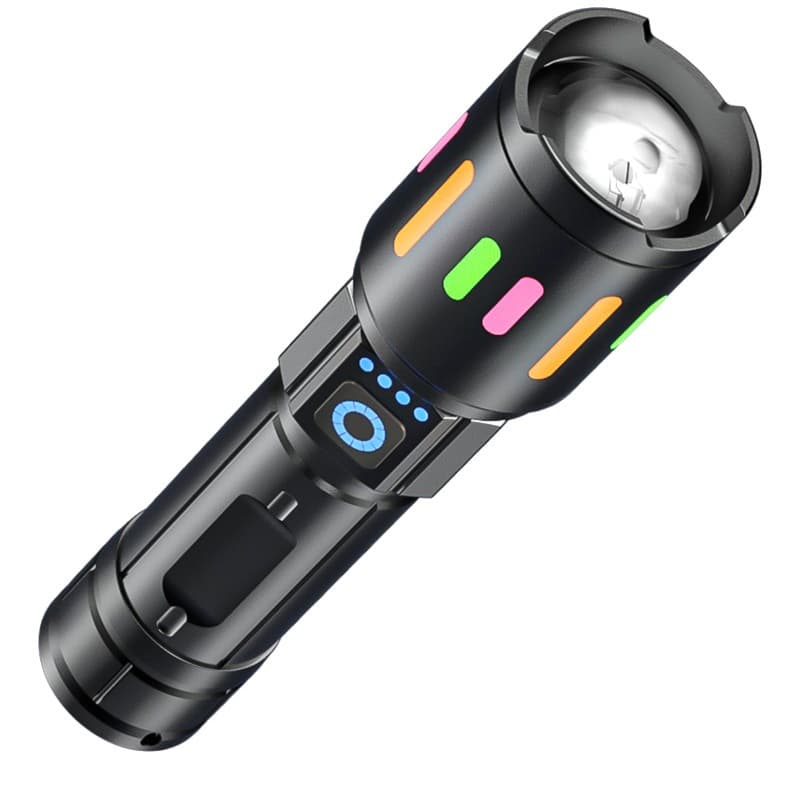 Lanterna Policial Led Usb Recarregável Zoom Longo Alcance Branco Preto alta duracao de bateria