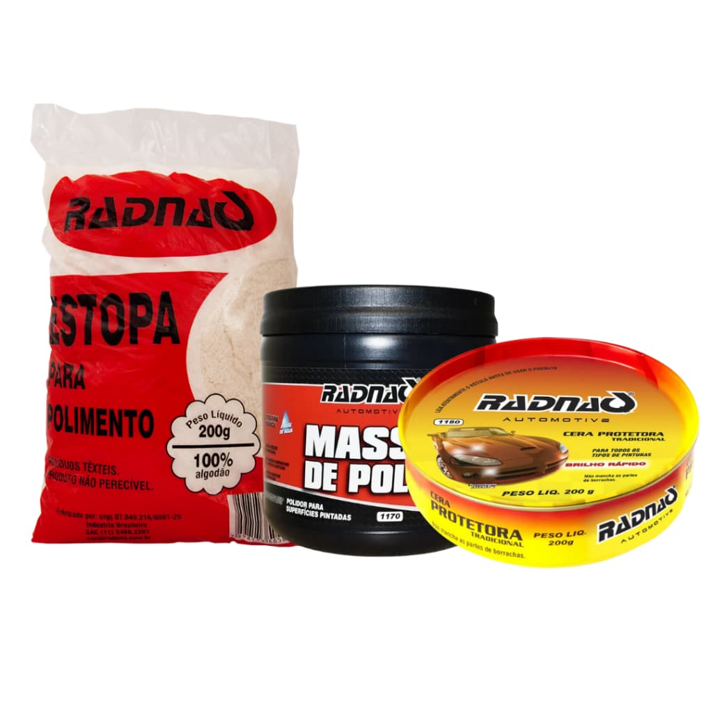 Kit Massa De Polir No2 Cera Protetora Brilho Estopa De Polir