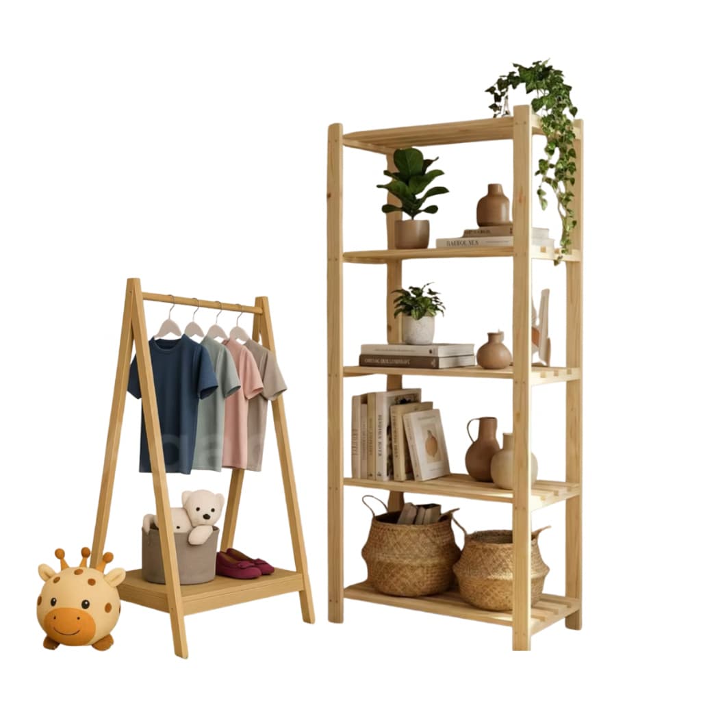 Kit Arara Infantil + Estante Multiuso Madeira Pinus | Organizador Quarto Infantil