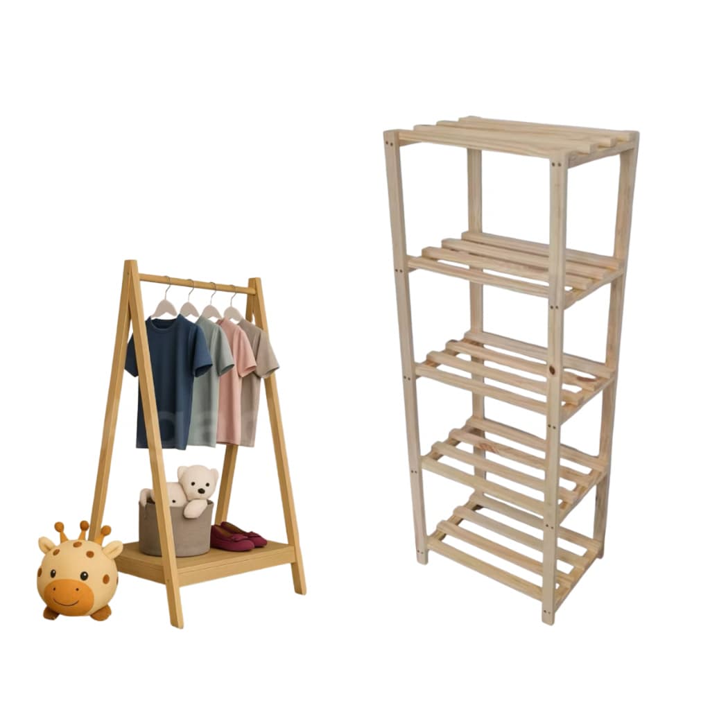 Kit Quarto Infantil Arara + Estante | Organizador Completo Madeira Pinus