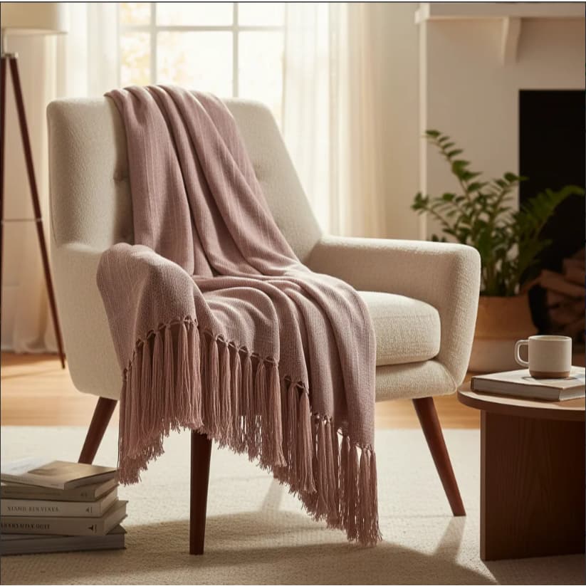 Manta Para Sofá E Poltrona Rosé Luxo 1,20 X 1,80 M 100% Algodão Tear Mineiro