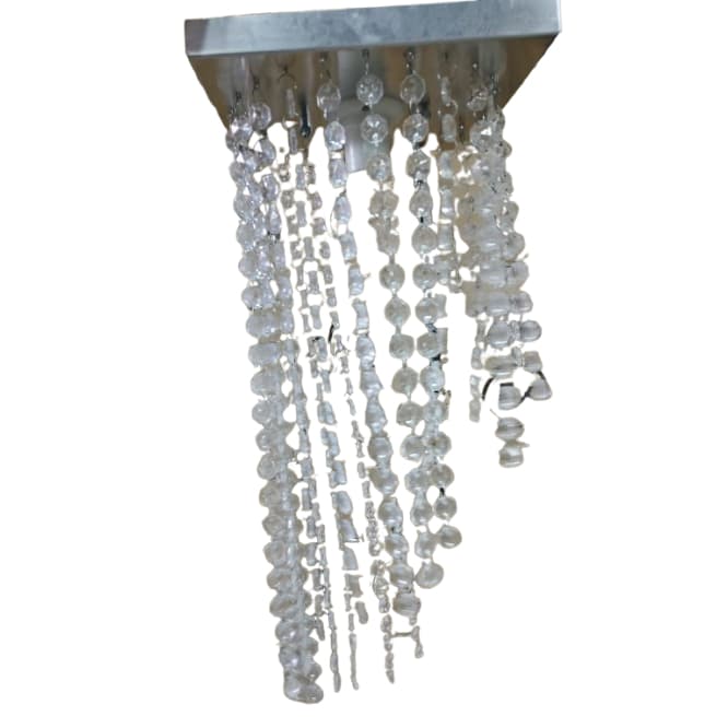 Lustre com Plafon Aluminio Quadrado com Cristais 20x20cm