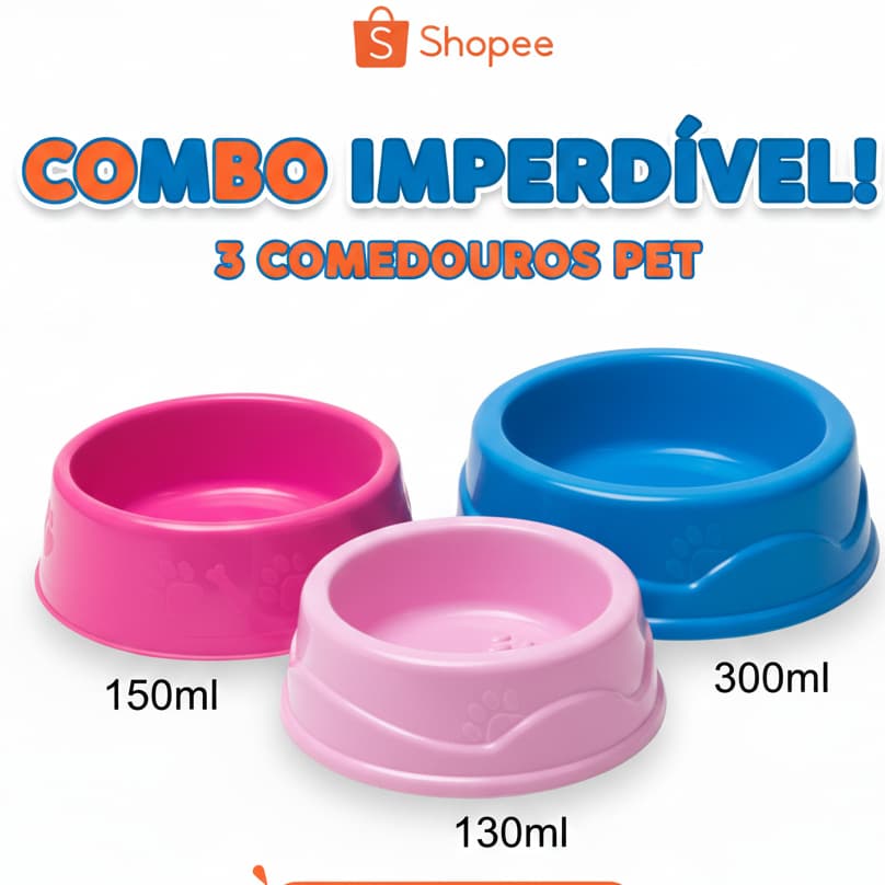 Combo de Comedouros/ Tigelas/ Vasilhas Simples para cães e gatos Porte Pequeno - Cores Diversas