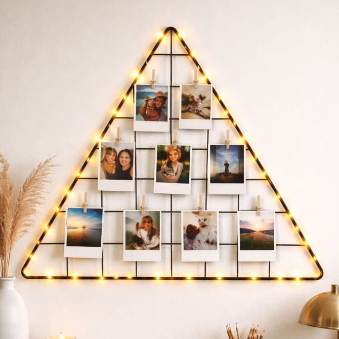 Memory Board com LED Porta-Fotos 40x40/Painel de fotos triangular