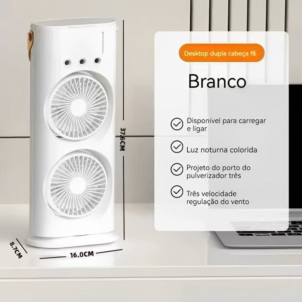 Ventilador Umidificador Duplo Torre 3 Velocidades Portátil Climatizador Led Ar Condicionado USB