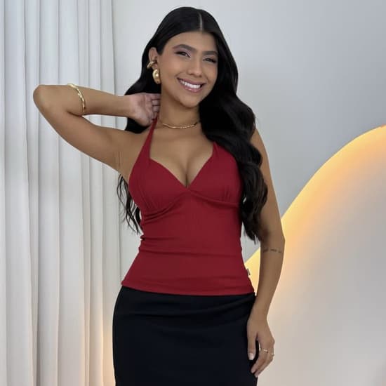 Blusa Feminina Decote V Ribana Canelada