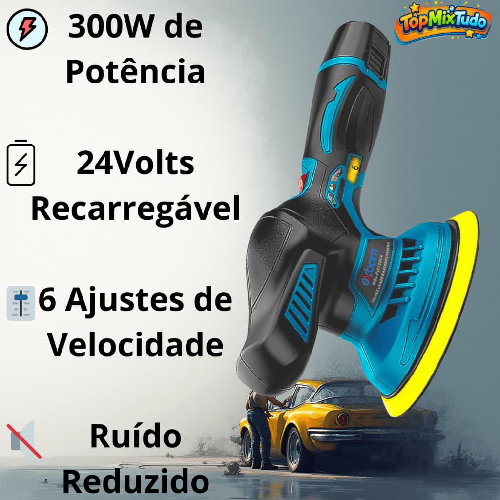 Lixadeira Politriz Sem Fio Automotiva 24V Kit Completo 2 Baterias 6 Velocidades Profissional