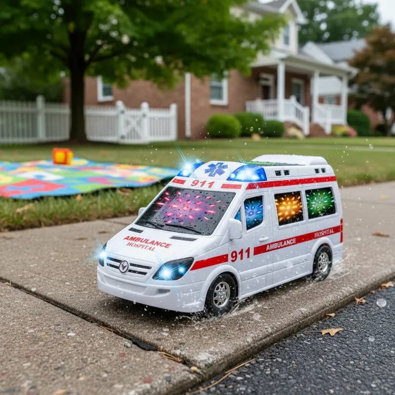 Carrinho Ambulância Infantil com Luz e Som - Brinquedo Eletrônico Bate e Volta