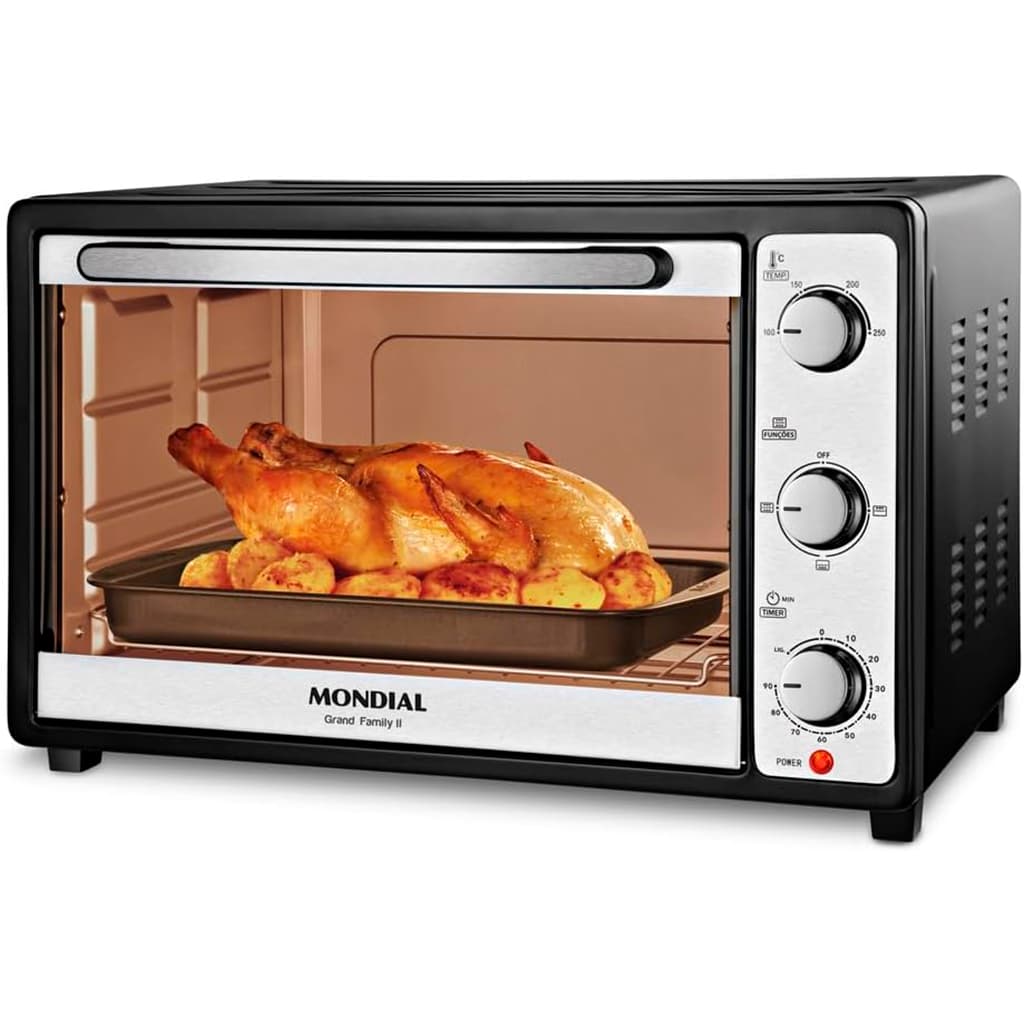 FORNO ELÉTRICO DE BANCADA MONDIAL GRAND FAMILY II 52L 1800W (127V) PRETO/INOX | FRN-52-B