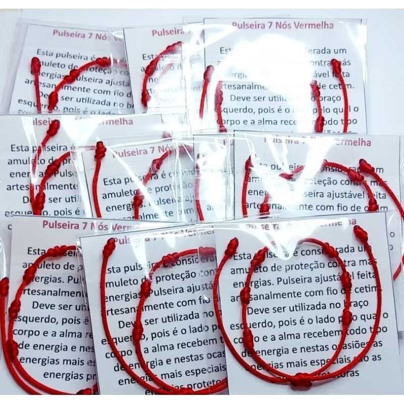 Kit com 10 Pulseiras de Proteção 7 Nós Vermelha - (fio de 1mm de espessura)