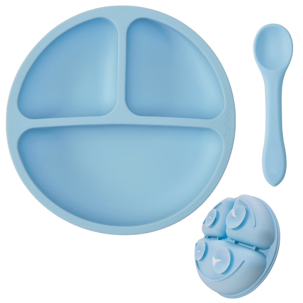 Kit Prato e Colher De Silicone Redondo Com Divisórias E Ventosa