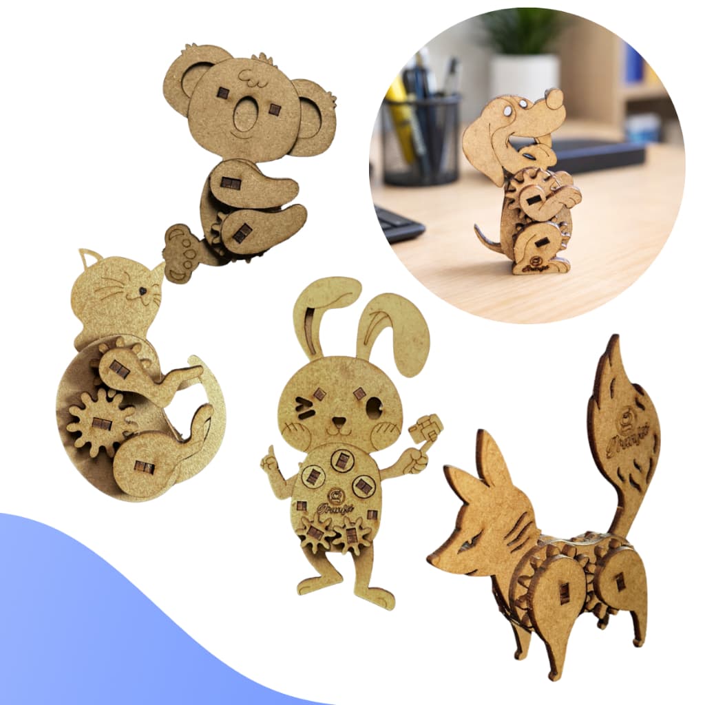 Quebra-Cabeça 3D MDF Modelos Variados Raposa, Peixe, Coelho - Montagem Criatividade Divertido LUM3