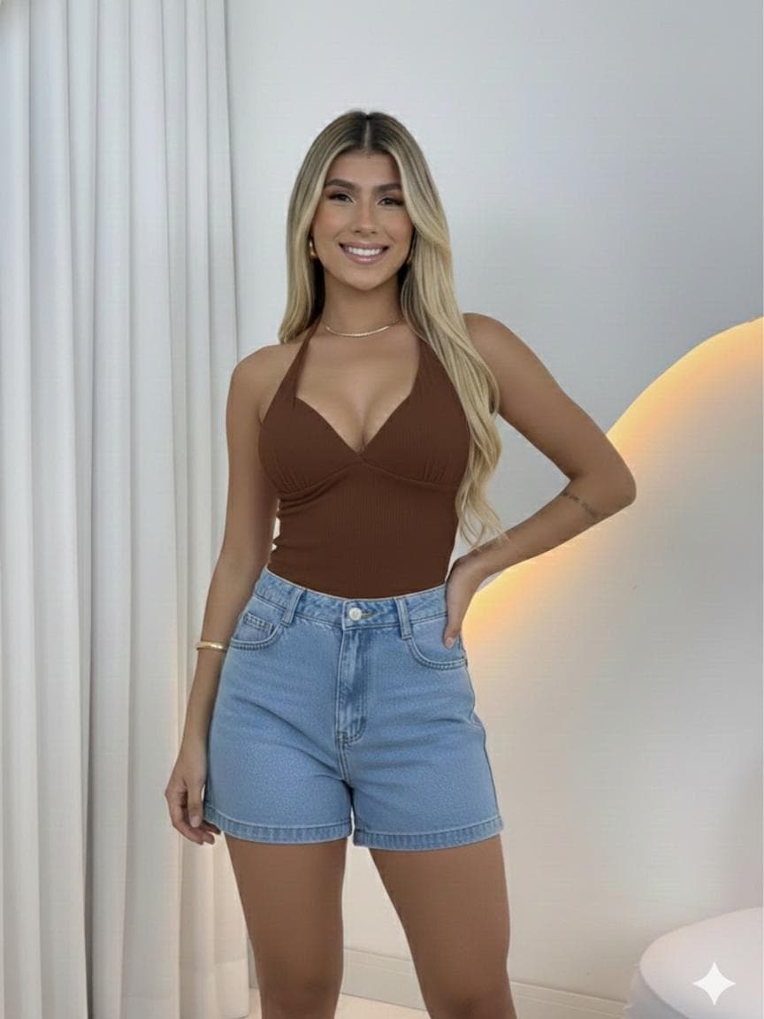 Blusa Feminina Decote V Ribana Canelada asd