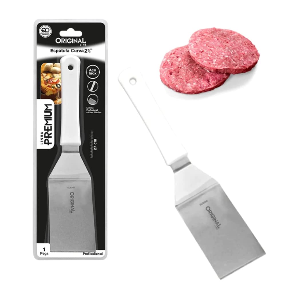 Espátula Curva Inox 2,5'' Chapa Lanche Chapeiro Cozinha - Leve, Durável e Sem Transmissão de Cheiro