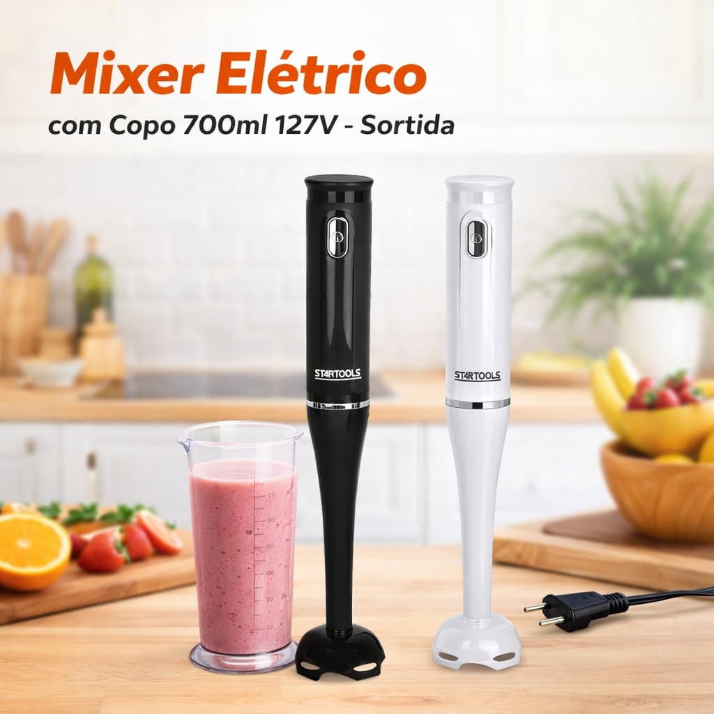 Mixer Elétrico com Copo 700ml faz vitaminas, molhos, shakes compacto fácil Limpeza 127V - Sortida