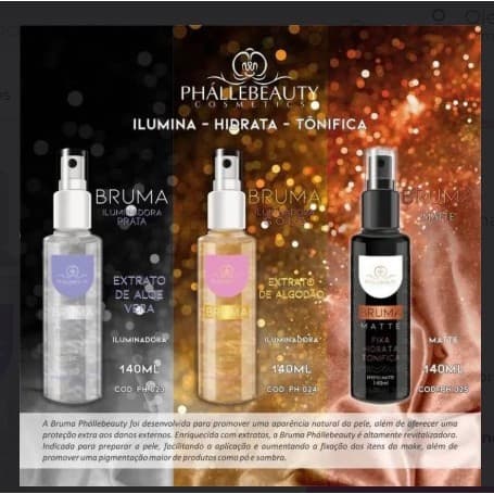 Bruma Iluminador Gold Facial Fixador Para o Rosto Pescoço e Colo / Maquiagem Phallebeauty