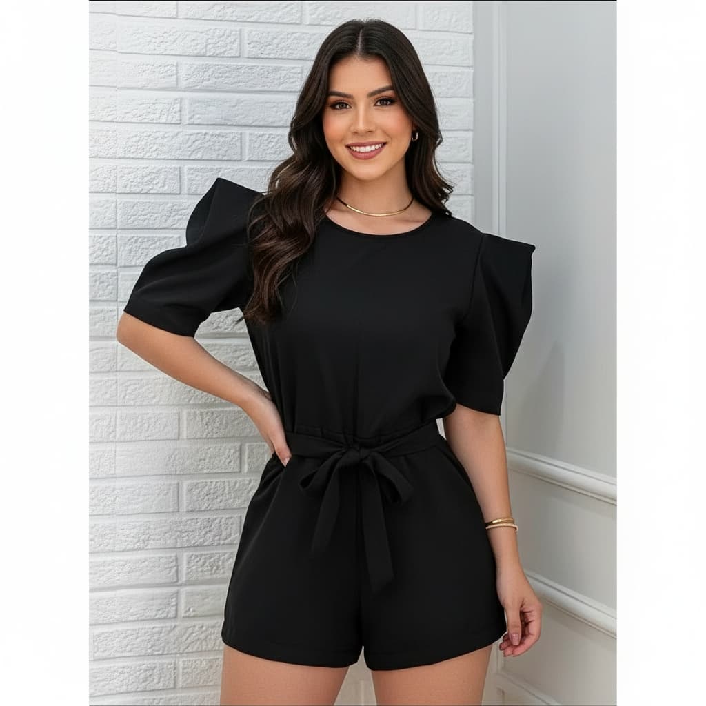 Macaquinho Feminino Soltinho Manga Princesa Curto Duna Lançamento Elegante Verão