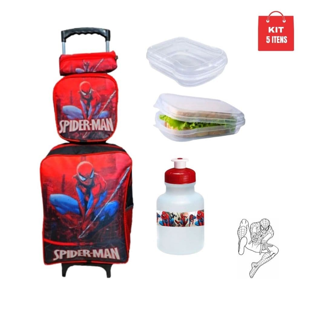 Mochila do Escolar Homem Aranha  c/ Lancheira térmica 5 itens