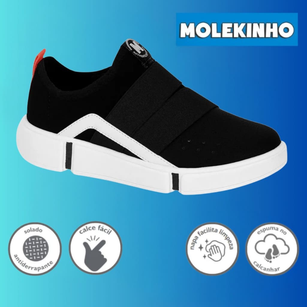 Tênis Infantil Molekinho Menino Escolar Leve Preto | Volta as Aulas !