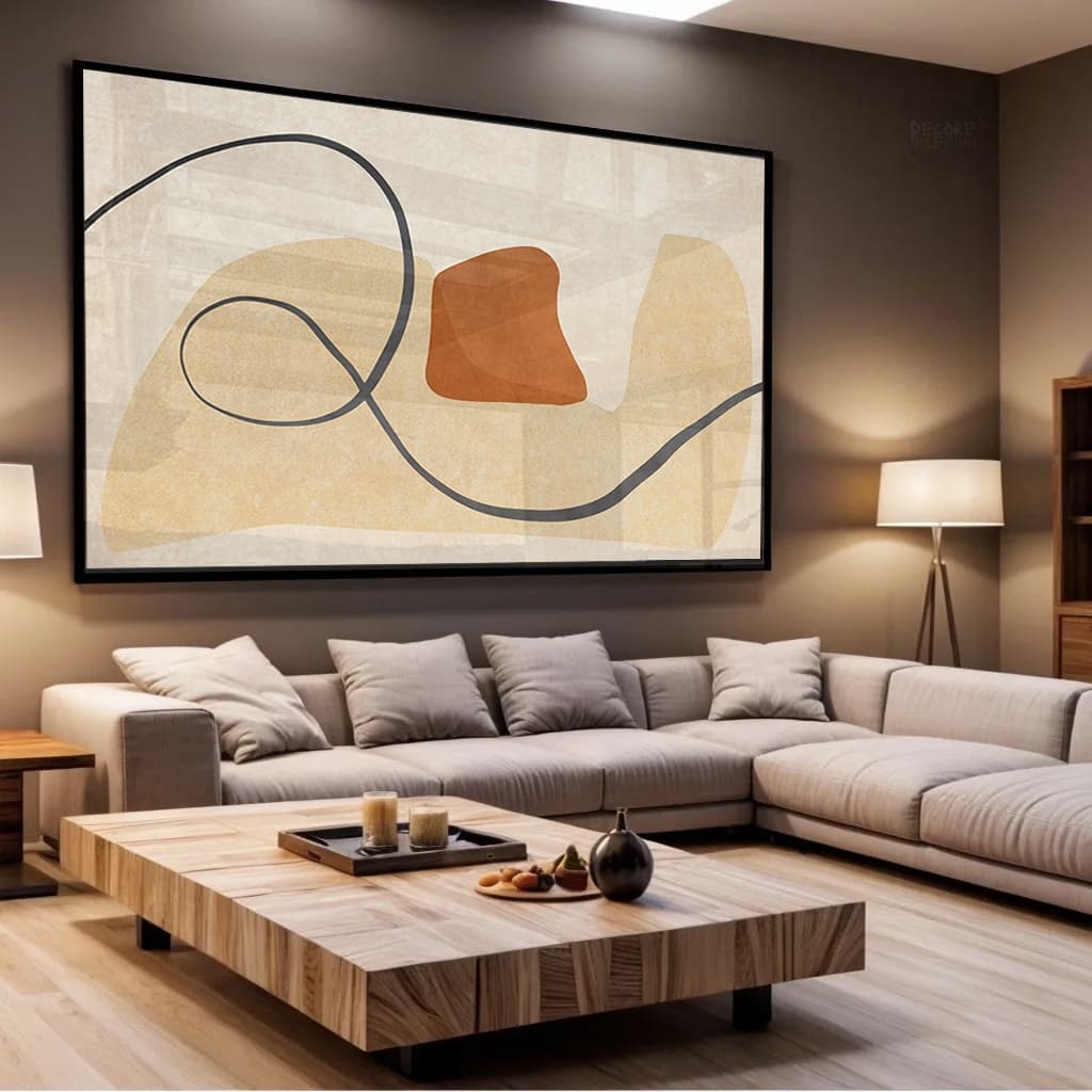 Quadro Arte Minimalista Tons Claros Linhas E Formas Orgânicas Moderno Para Hall de Entrada E Sala Horizontal