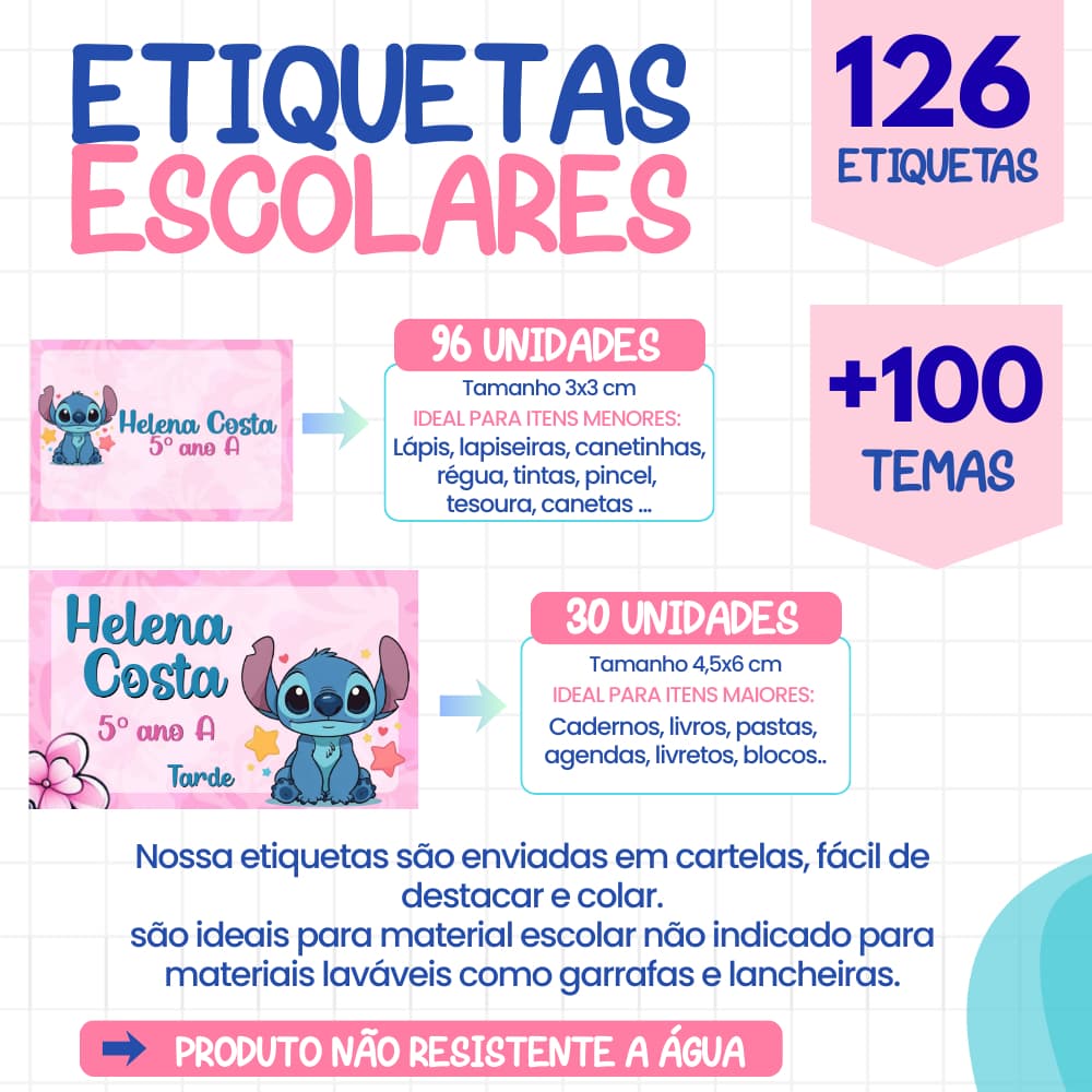 126 Etiquetas adesivas personalizadas, + de100 temas, etiquetas adesivas para material Escolar,  ETIQUETA Personalizadas