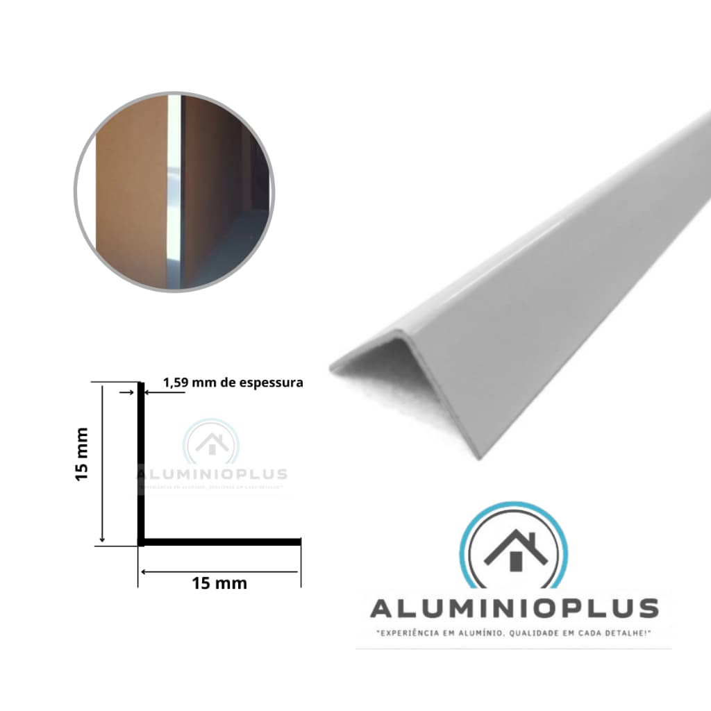 Cantoneira Alumínio Canto Parede 15 mm x 15 mm – Barra com 1 Metro