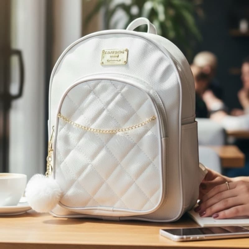 Mochila Feminina Passeio Luxo Matelassê Couro Resistente Com Chaveiro Pompom - Fashion Bag